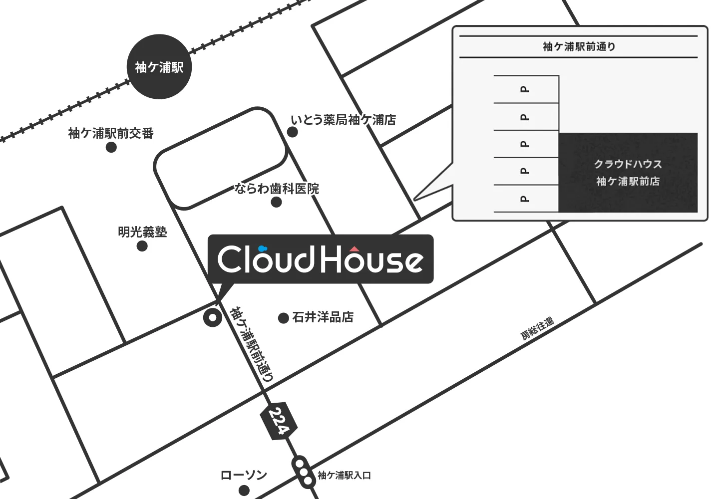 クラウドハウス袖ケ浦駅前店 地図